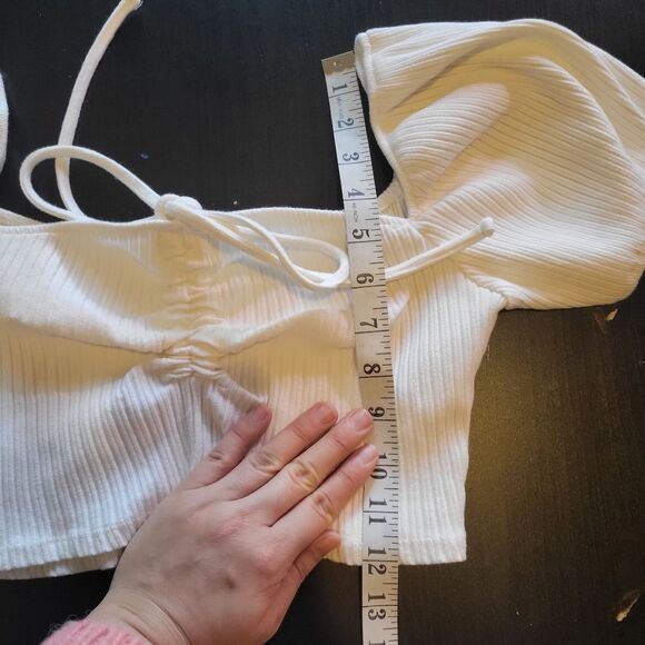 Zara White crop top Stretchy Size Large - Picture 6 of 8
